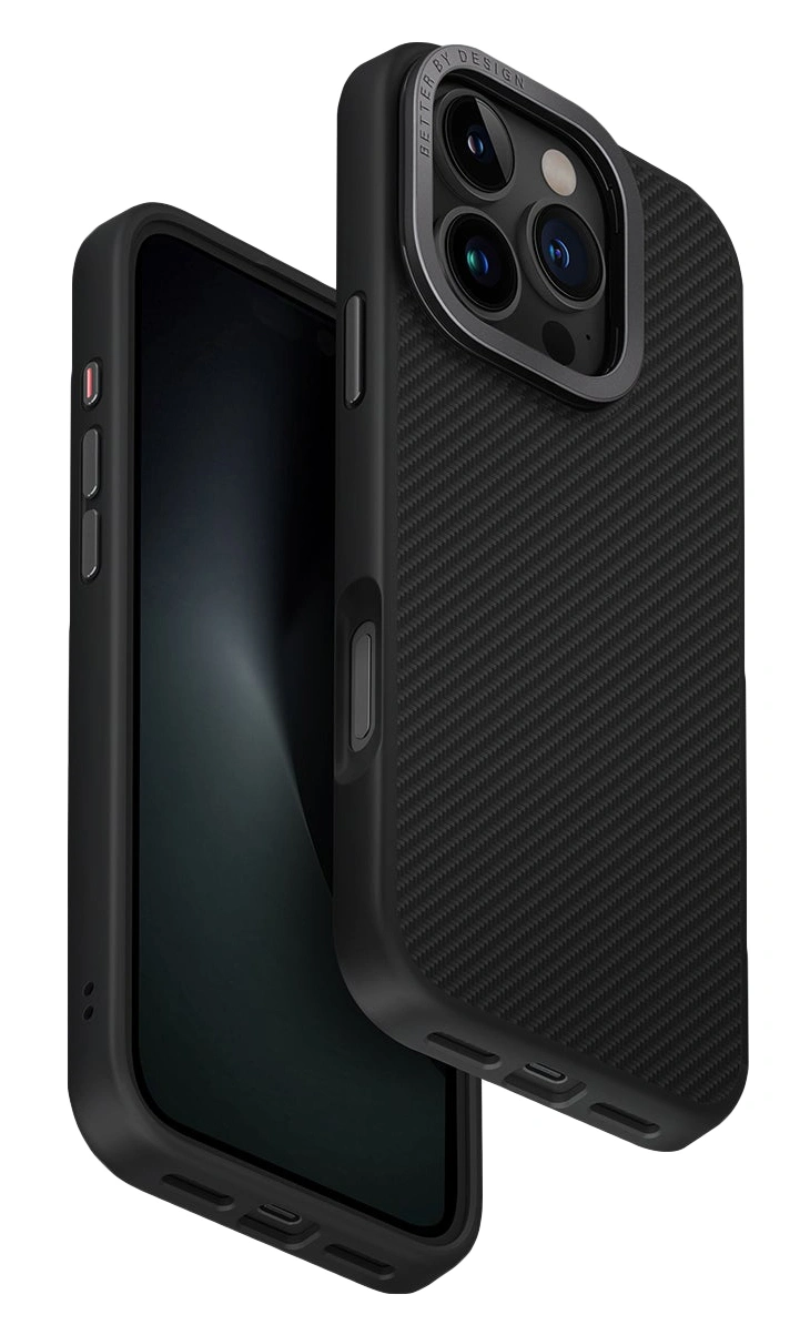 Накладка Uniq для iPhone 16 Pro KEVA Max Kevlar with Camera stand (MagSafe), Black (IP6.3P(2024)-KEVMMBLK). Фото 4