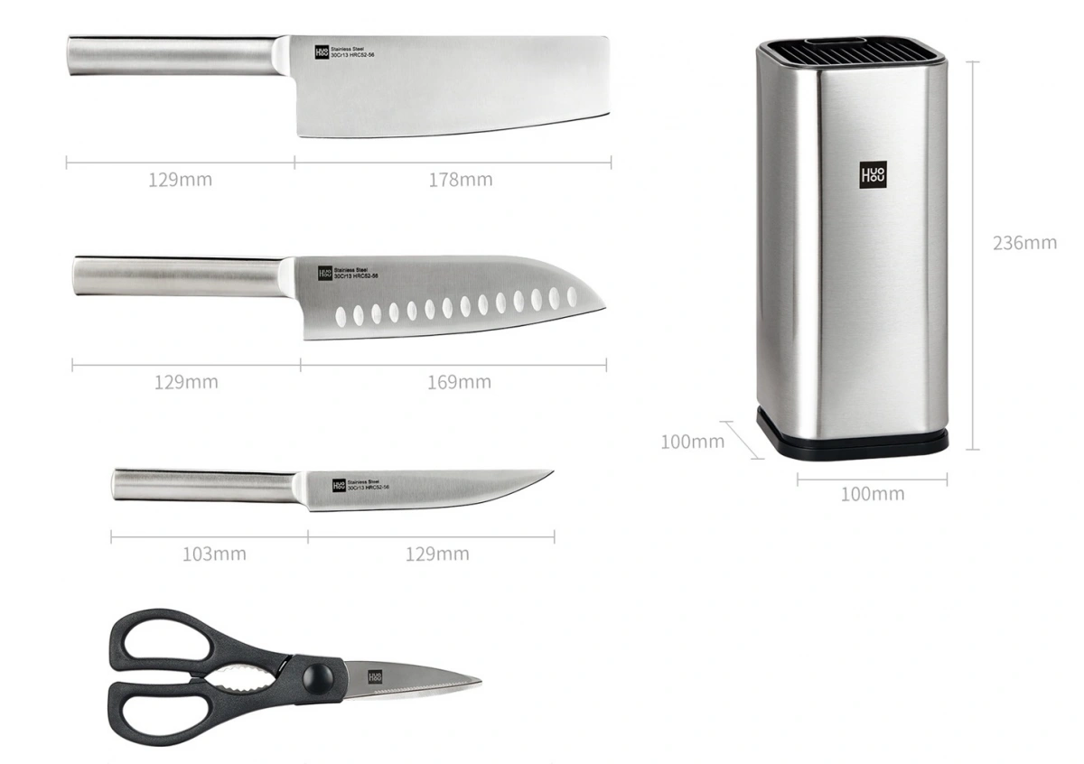 Набор кухонных ножей HuoHou Stainless steel kitchen Knife set (HU0095), Серебристый. Фото 2