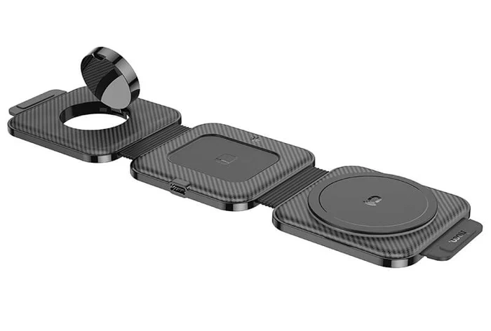 Беспроводное зарядное устройство Hoco Folding Magnetic Wireless Fast Charger CQ4 3in1, Чёрное. Фото 4
