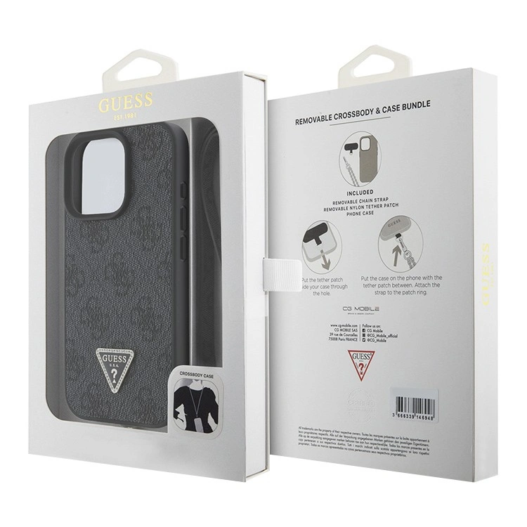 Накладка Guess для iPhone 16 Pro Max Crossbody PU 4G Triangle Diamond logo Hard + Universal Strap Black (GUHCP16XP4TDSCPK), Black. Фото 6