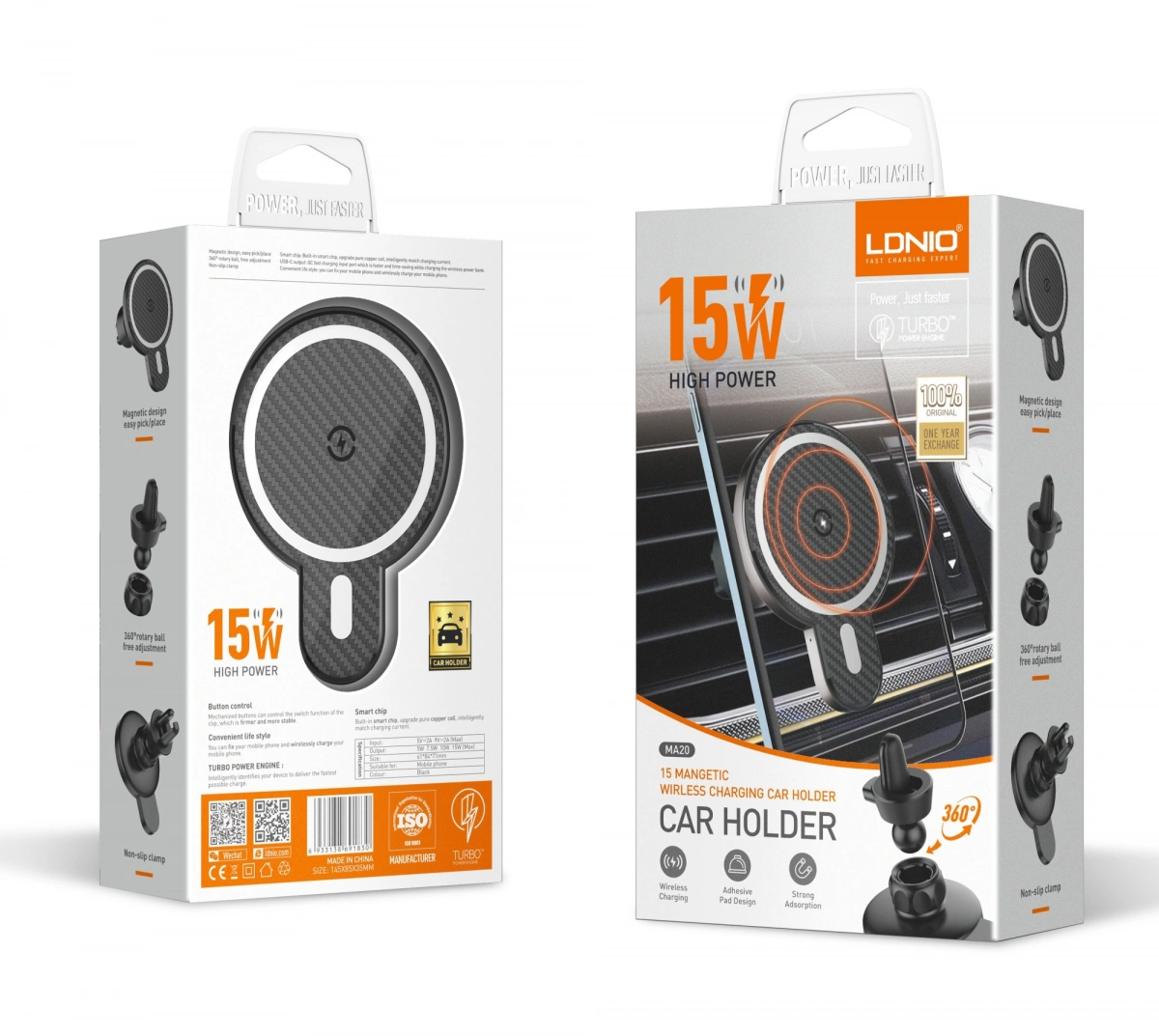 Держатель с беспроводной зарядкой LDNIO 15W Magnetic Wireless Charging (MA20). Фото 5