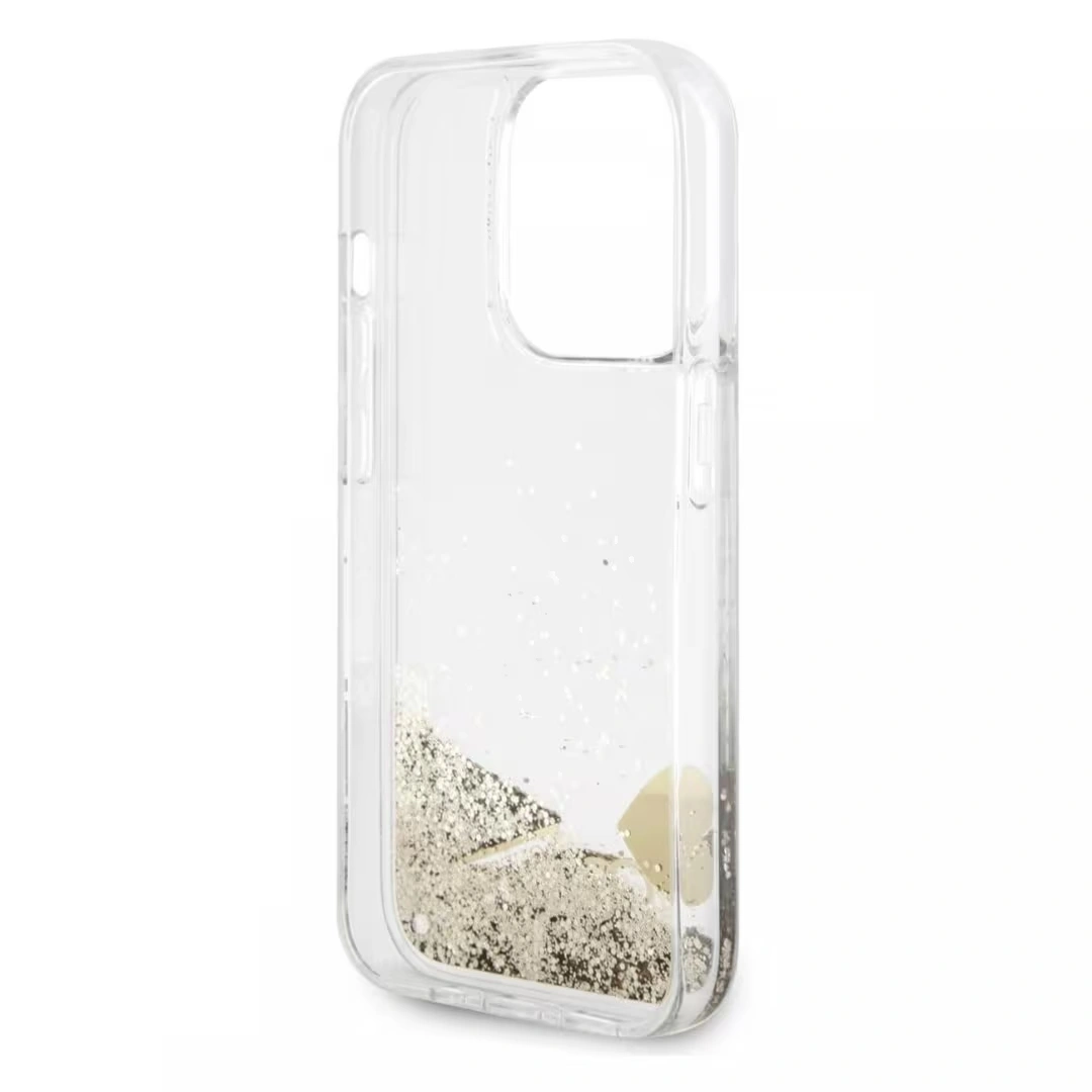 Накладка Guess для iPhone 15 Pro Liquid Glitter Hard Hearts, Gold (GUHCP15LGLHFLGO). Фото 1