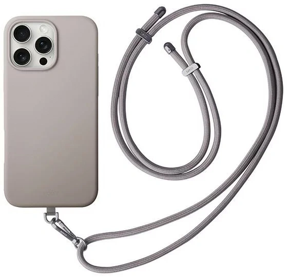 Накладка Uniq для iPhone 16 Pro COEHL CREME Liquid silicone with Strap (MagSafe), Taupe Grey (IP6.3P(2024)-CREMTGRY). Фото 1