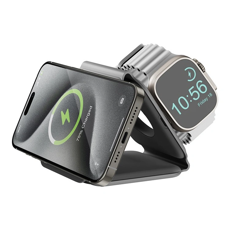 Беспроводное зарядное устройство EnergEA Bazic GoMag Trio PLUS magnetic wireless foldable 15W, Grey (GM-TRIOPLUS-GRY). Фото 1