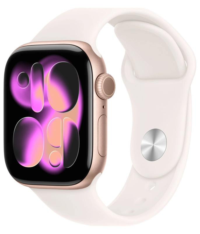 Apple Watch Series 11, 42 мм, алюминий цвета «Rose Gold», спортивный ремешок "Light Blush", M/L (MEU44). Фото 1