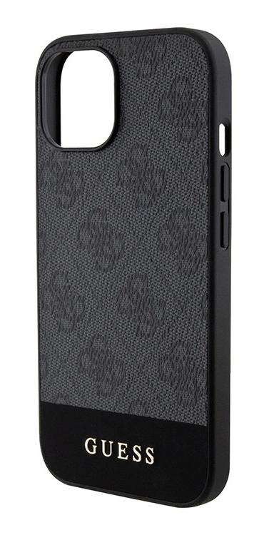 Накладка Guess для iPhone 15 PU 4G Bottom stripe Metal logo Hard (MagSafe), Black (GUHMP15SG4GLGR). Фото 3