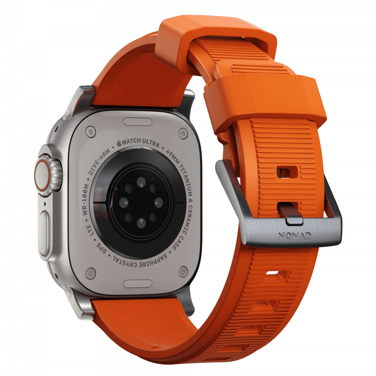 Ремешок Nomad Rugged Band для Apple Watch 42/44/45/49мм, Silver/Ultra Orange (NM01287285). Фото 3