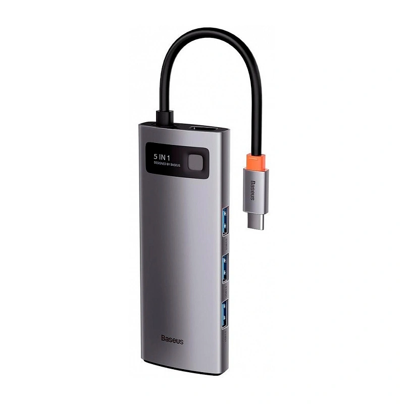 Хаб Baseus Metal Gleam Series 5-in-1 100W 3xUSB 3.0, HDMI 4K, USB-C PD, Тёмно-серый (CAHUB-CX0G). Фото 3