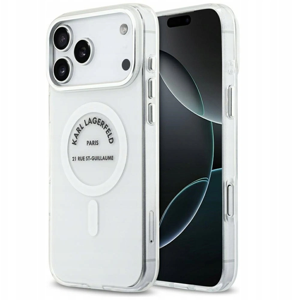 Накладка Lagerfeld для iPhone 17 Pro Max IML RSG logo Metal camera (MagSafe), Прозрачная (KLHMP17XHKRSGPT). Фото 1