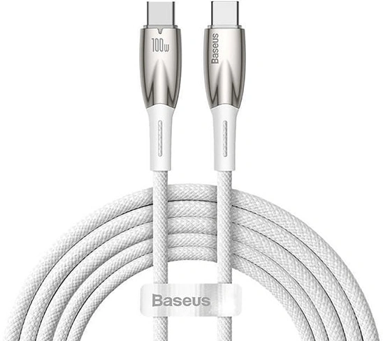 Кабель Baseus Glimmer Series Fast Charging Data Cable Type-C to Type-C 100W 1м, Белый (CADH000702). Фото 1