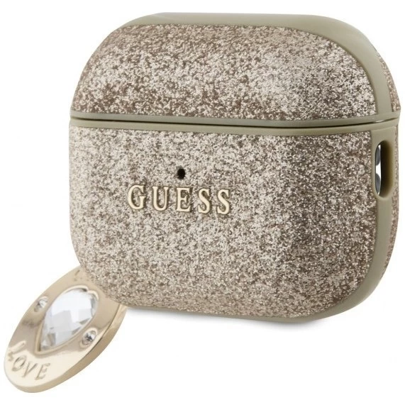Чехол Guess Fixed Glitters with Heart Diamond charm для AirPods Pro 2, Light Gold (GUAP2PGEHCDD)