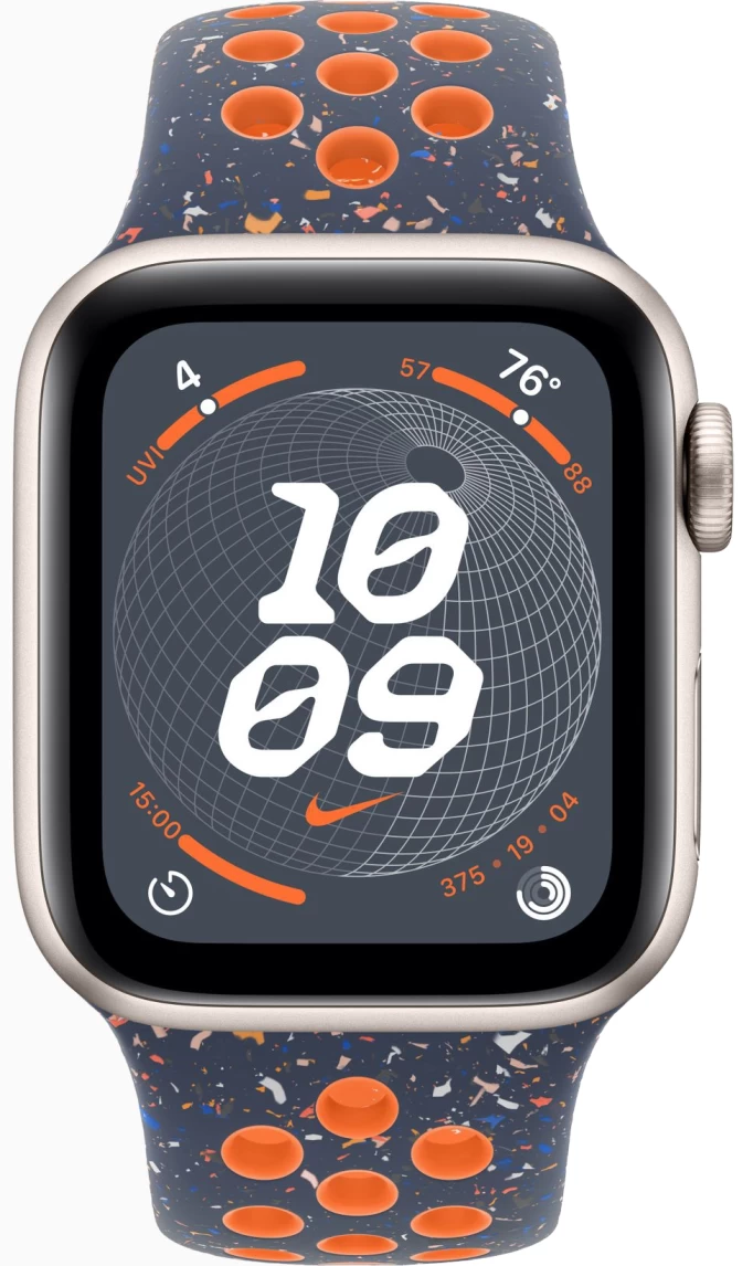 Apple Watch SE 2023, 40 мм, алюминий цвета "сияющая звезда", Blue Flame Nike Sport Band, размер M/L (MRTQ3)