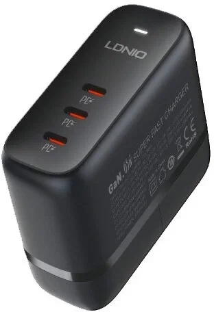 Сетевое зарядное устройство LDNIO 65W GaN Super Fast Charger 3 USB-C port PD с кабелем Type-C - Type-C 1м, Чёрное (Q367)