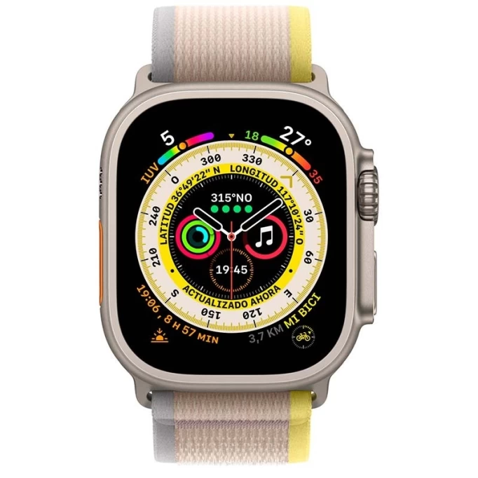 Apple Watch Ultra GPS+Cellular 49mm, ремешок "Yellow/Beige Trail Loop" размер S/M (MNHD3)