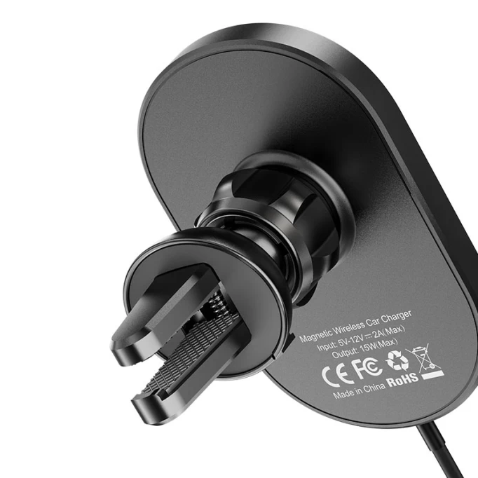 Держатель Hoco CA90 Powerful magnetic holder for car vent wireless charging 15W, Чёрный