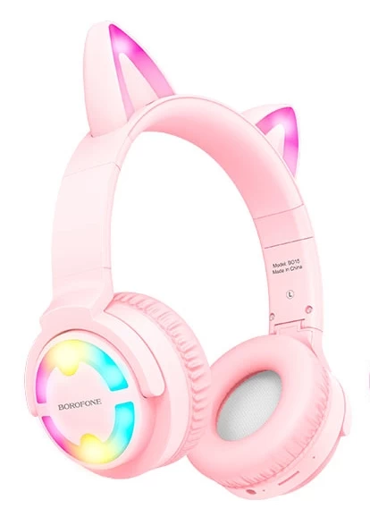 Беспроводные наушники Borofone BO15 Cat ear, Розовые