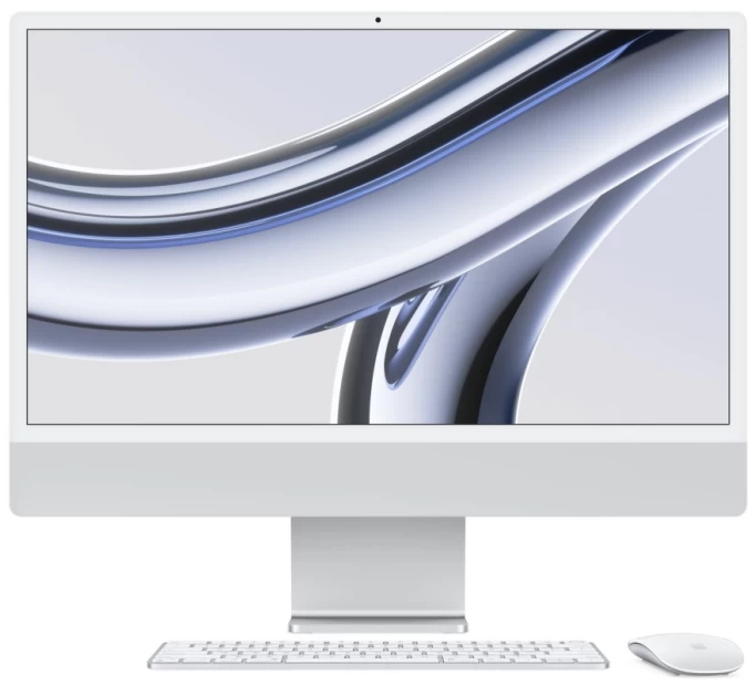 Apple iMac 24" Retina 4,5K, (MQR93) (M3, 8C CPU, 8C GPU, 8 ГБ, 256 ГБ SSD, 2023), Silver